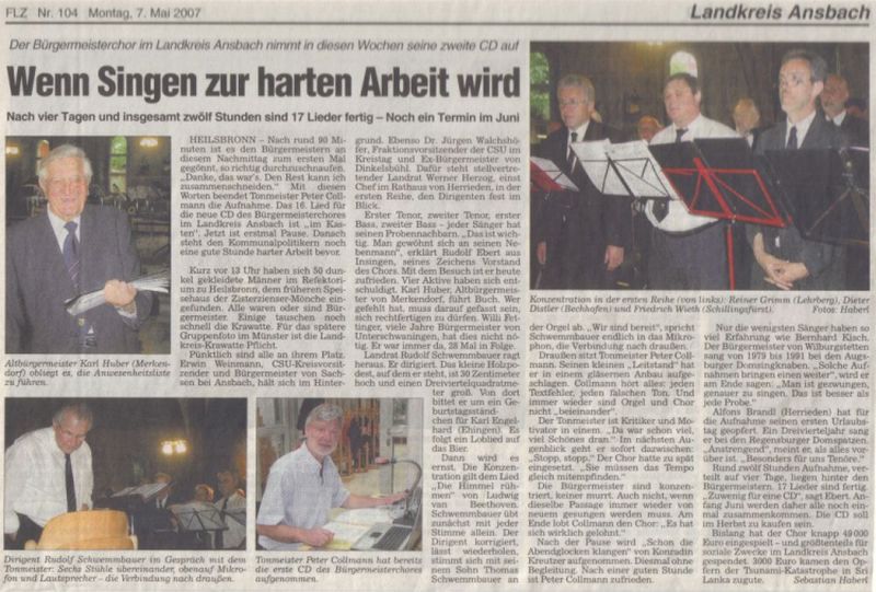 Frnkische Landeszeitung 07. Mai 2007