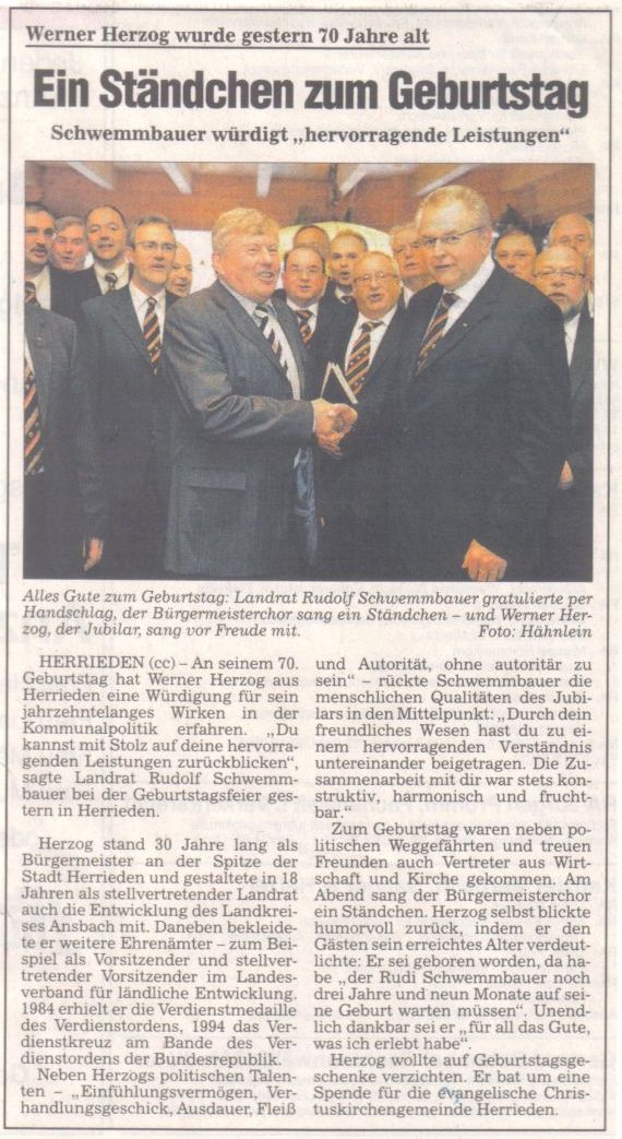 Frnkische Landeszeitung 12. Januar 2010