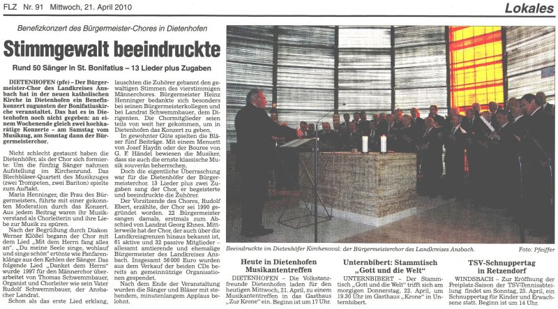 Frnkische Landeszeitung  21. April 2010
